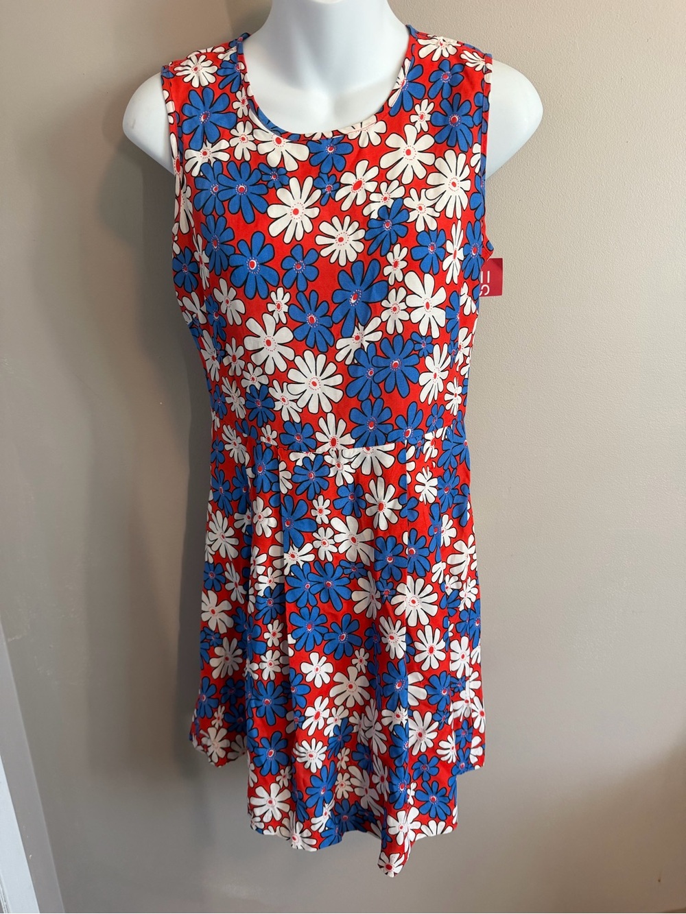 Vintage 90s Esprit Daisy Floral Keyhole Sundress Red Blue Flower Power NWT S
